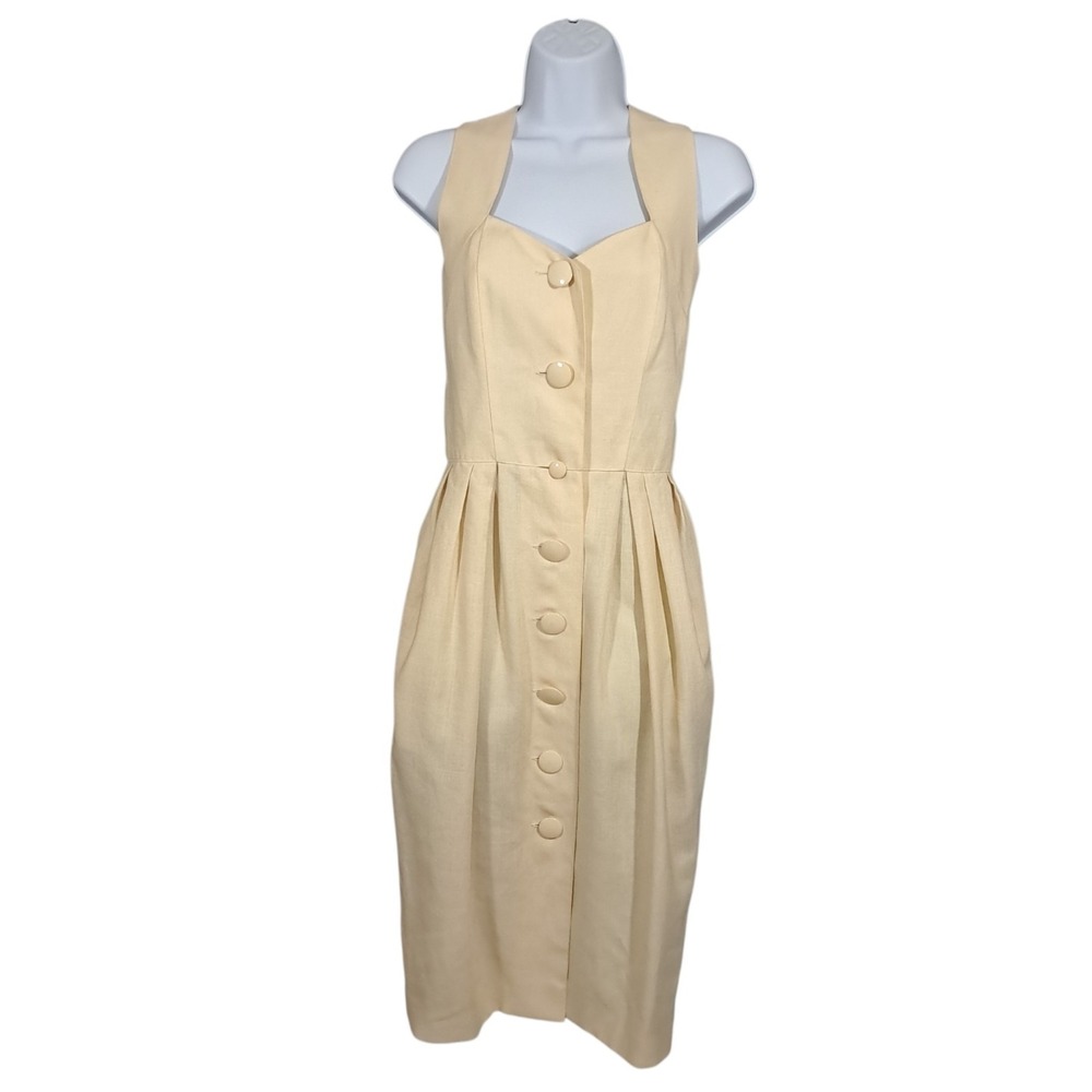 Vintage 80s Guy Laroche Paris Linen Dress Old Money French Minimalist Pinup XS